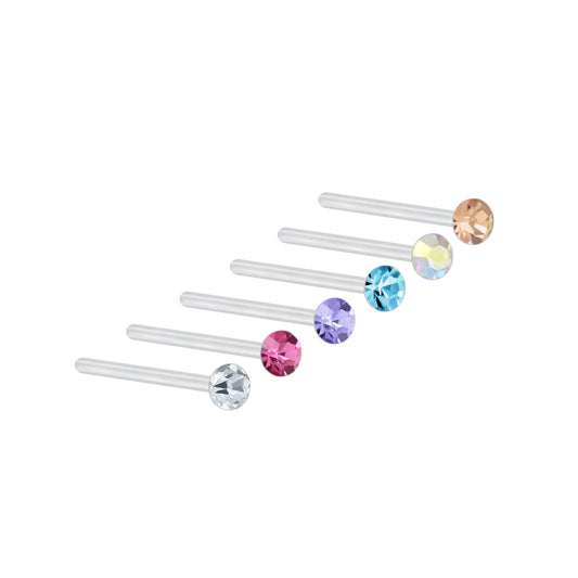 2MM MULTI COLOUR CRYSTAL NOSE STUDS SET X 6